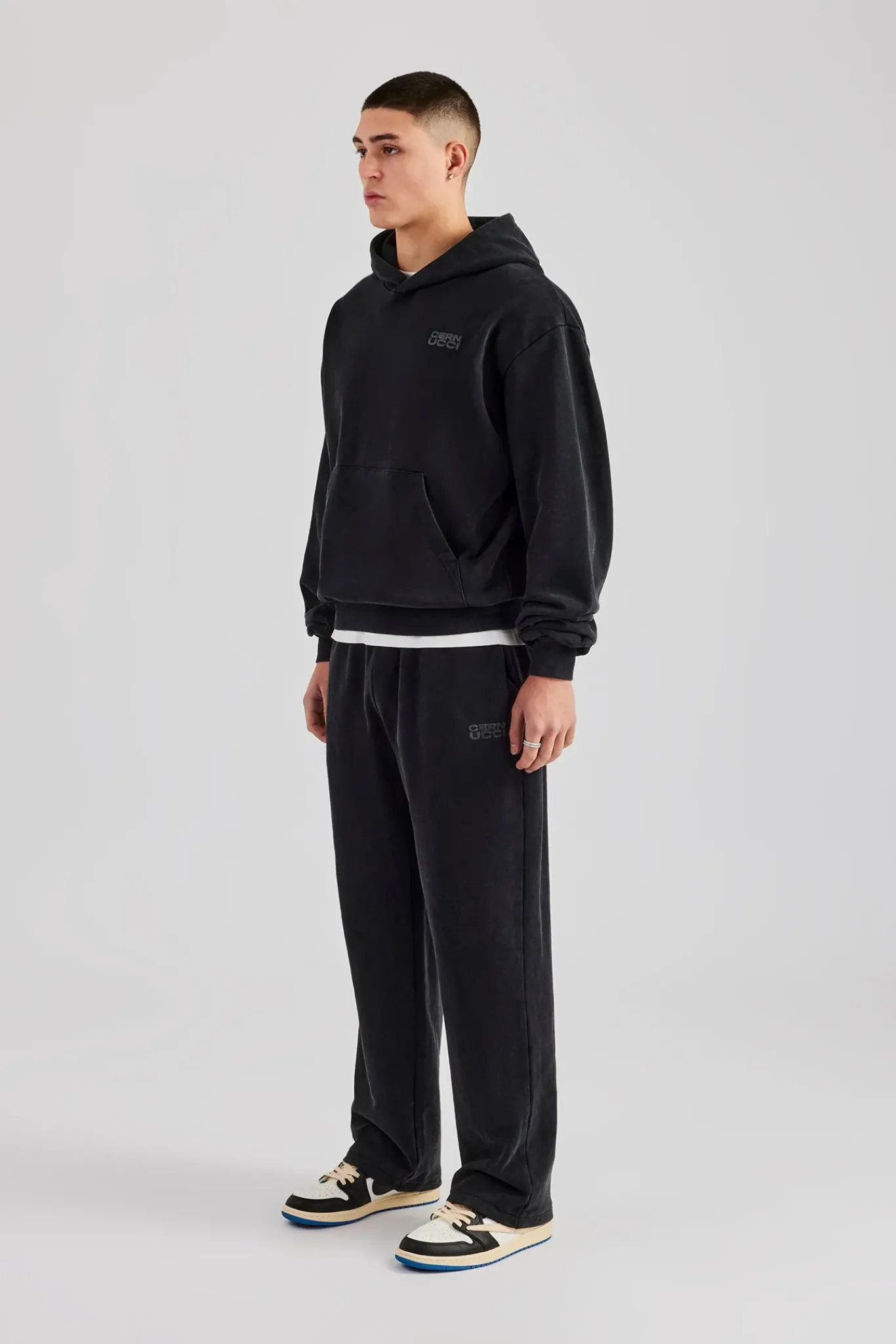 CLO-SET Washed Hooded Tracksuit - Black