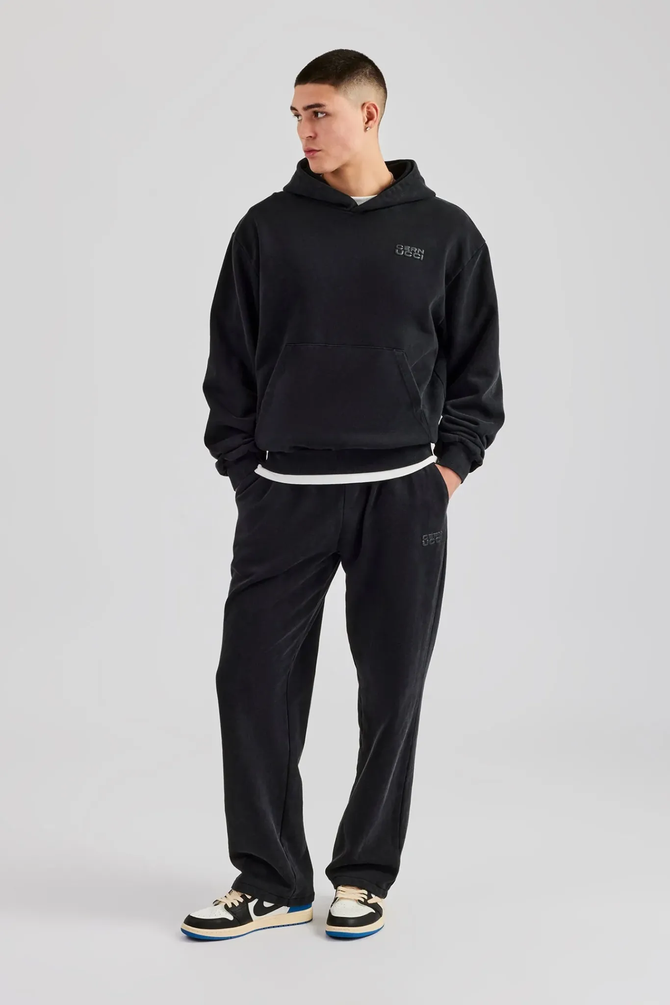 CLO-SET Washed Hooded Tracksuit - Black