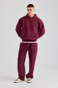 CLO-SET Washed Hooded Tracksuit Burgundy