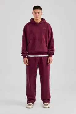 CLO-SET Washed Hooded Tracksuit Burgundy