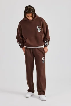 CLO-SET Washed Layered Applique Tracksuit - Chocolate