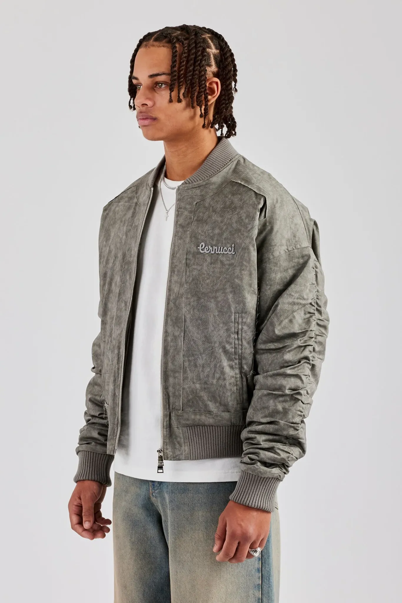 CLO-TOP-OUT Washed Nylon Bomber Jacket - Acid Wash