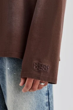 CLO-TOP-TEE Washed Oversized Long Sleeve T-Shirt - Chocolate