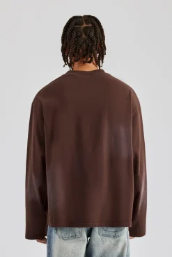 CLO-TOP-TEE Washed Oversized Long Sleeve T-Shirt - Chocolate