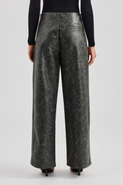 Women CLO-BOT-TRO Washed PU Lace Up Detail Trouser - Charcoal