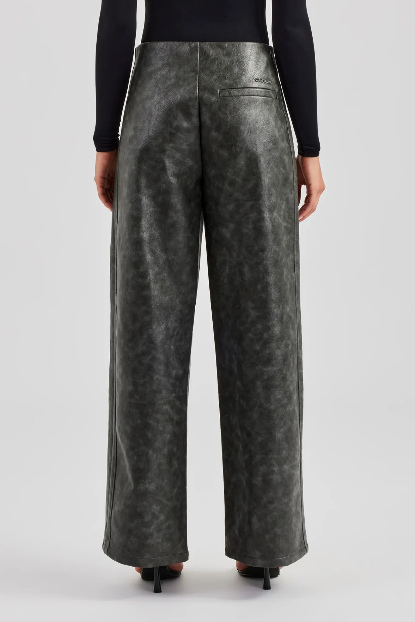 Women CLO-BOT-TRO Washed PU Lace Up Detail Trouser - Charcoal