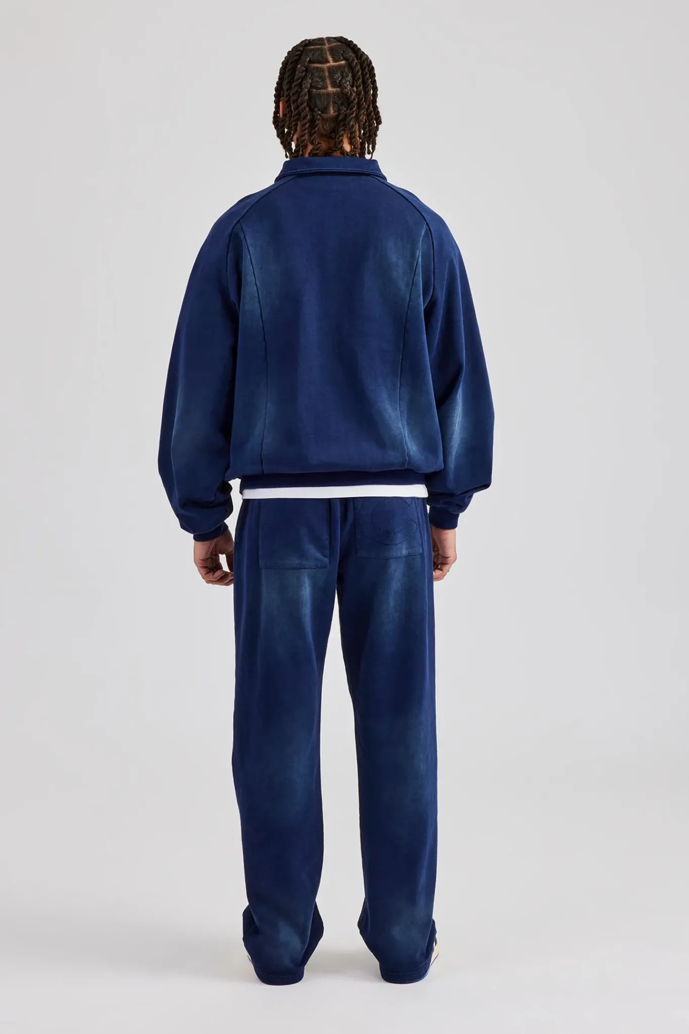 CLO-TOP-HS-HOOD Washed Raglan Seam Detail Zip Through Hoodie - Navy Blue