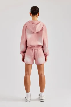 Women CLO-SET Washed Raglan Zip Through Hoodie & Short - Pink