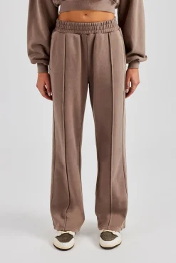 Women CLO-BOT-TRO Washed Seam Detail Wide Leg Joggers - Mauve