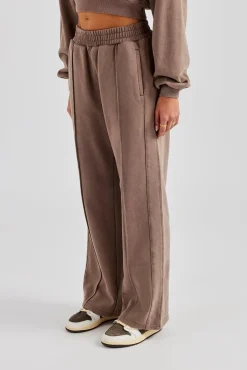 Women CLO-BOT-TRO Washed Seam Detail Wide Leg Joggers - Mauve