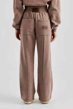 Women CLO-BOT-TRO Washed Seam Detail Wide Leg Joggers - Mauve