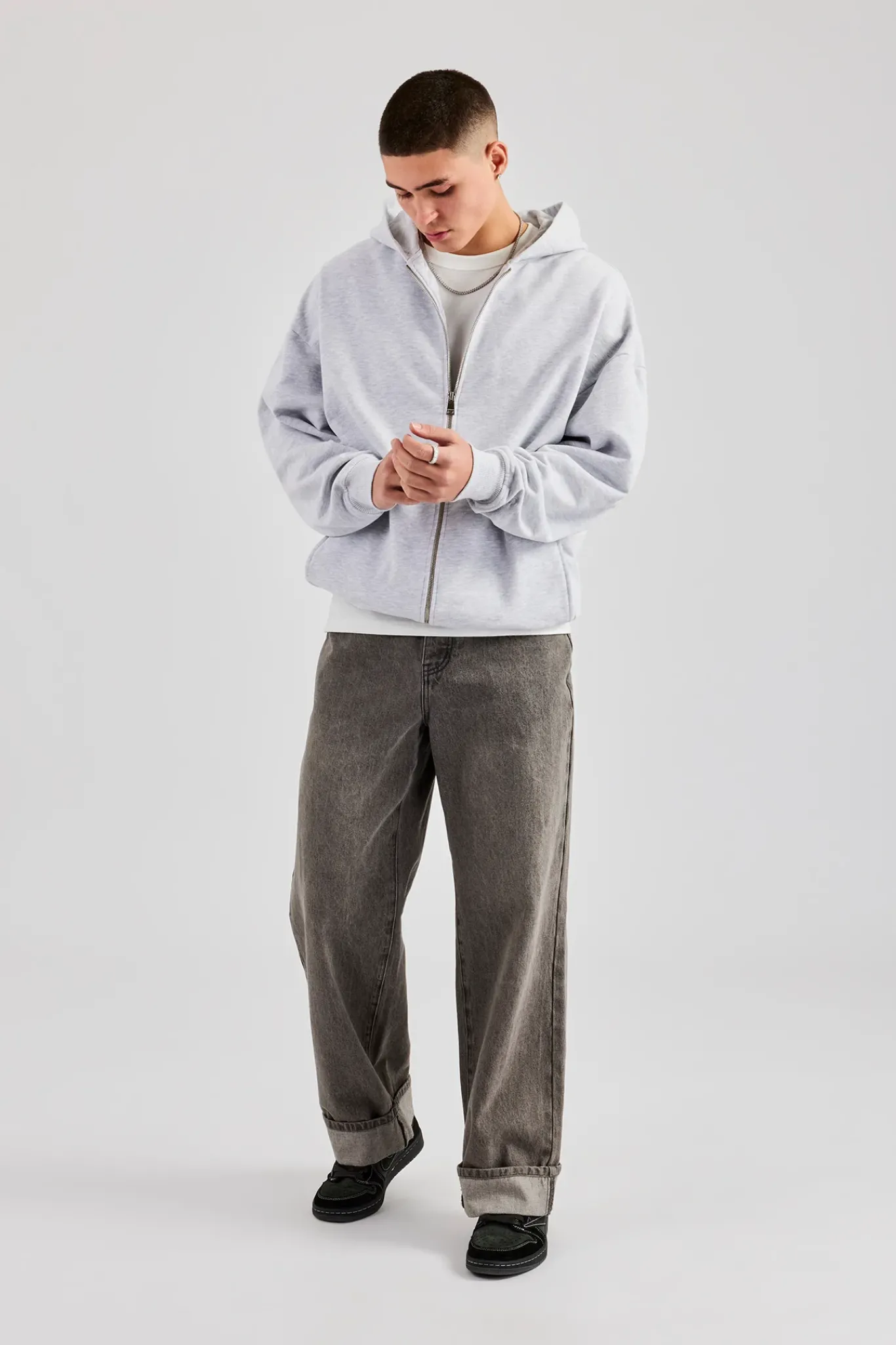 CLO-BOT-DEN Washed Turn Up Baggy Jean - Washed Grey