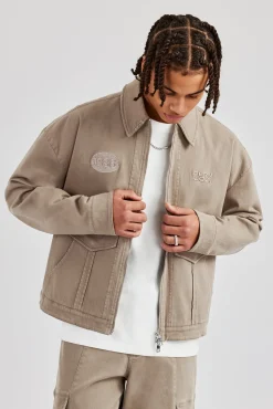 CLO-TOP-OUT Washed Twill Harrington Jacket - Brown