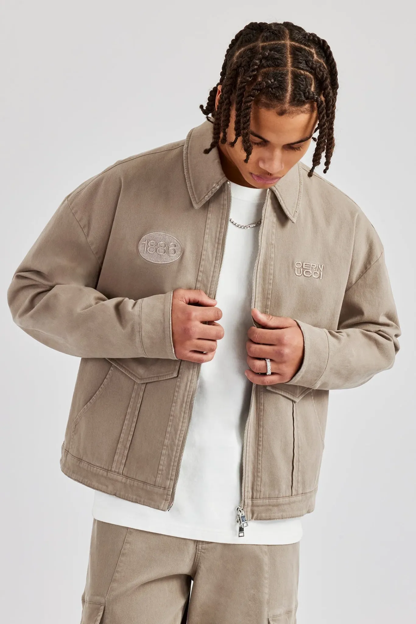 CLO-TOP-OUT Washed Twill Harrington Jacket - Brown