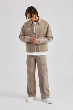 CLO-SET Washed Twill Harrington Jacket & Trouser - Brown