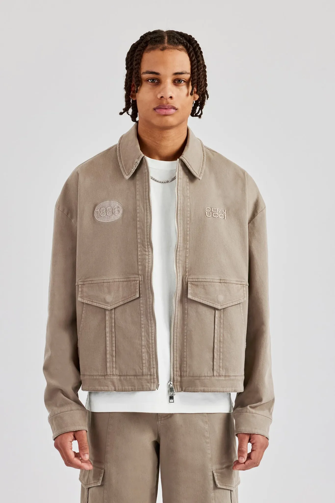CLO-SET Washed Twill Harrington Jacket & Trouser - Brown