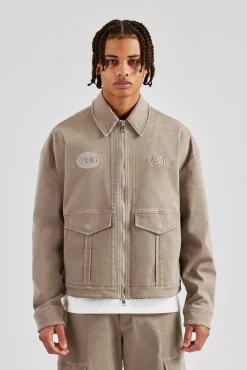 CLO-SET Washed Twill Harrington Jacket & Trouser - Brown
