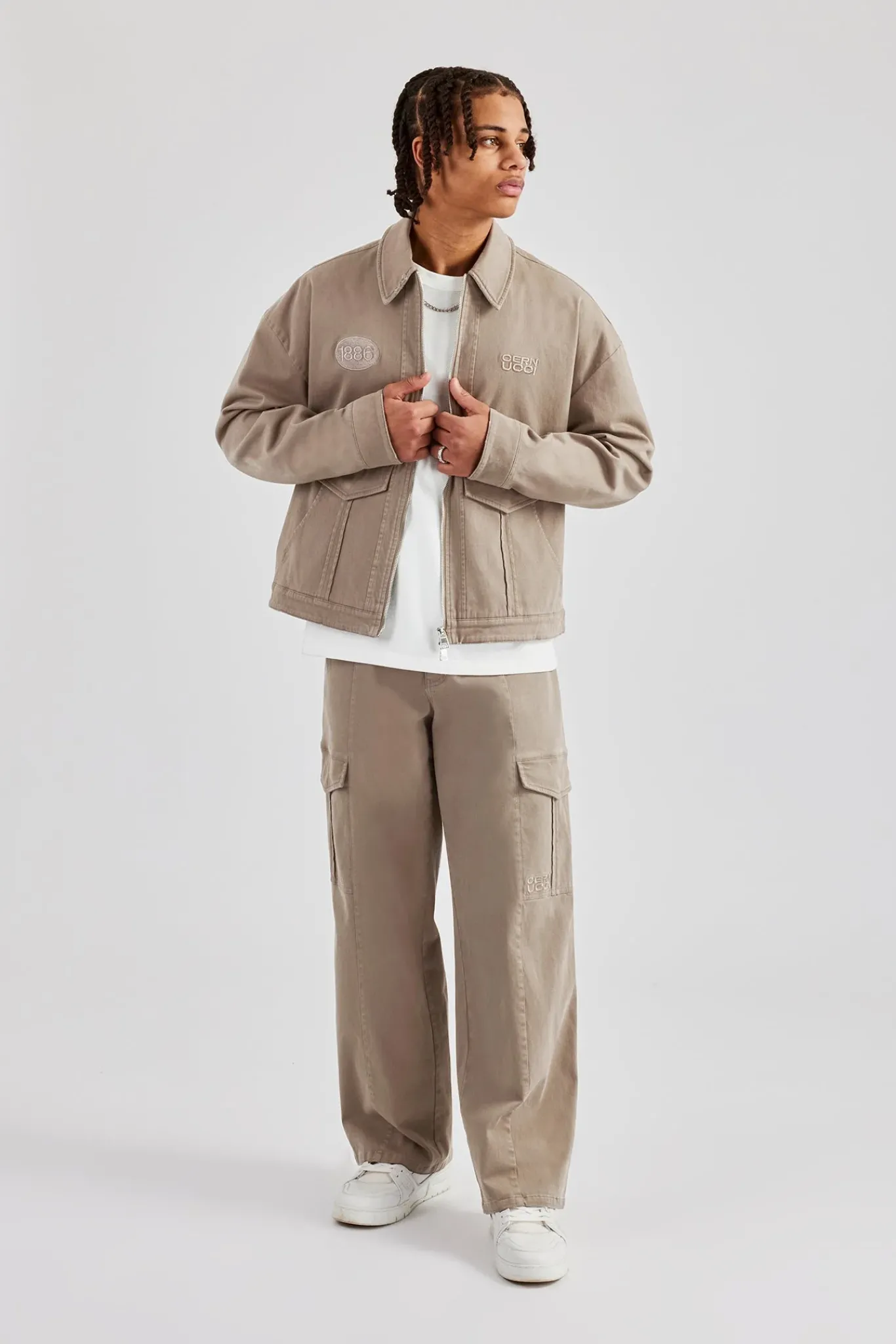 CLO-SET Washed Twill Harrington Jacket & Trouser - Brown