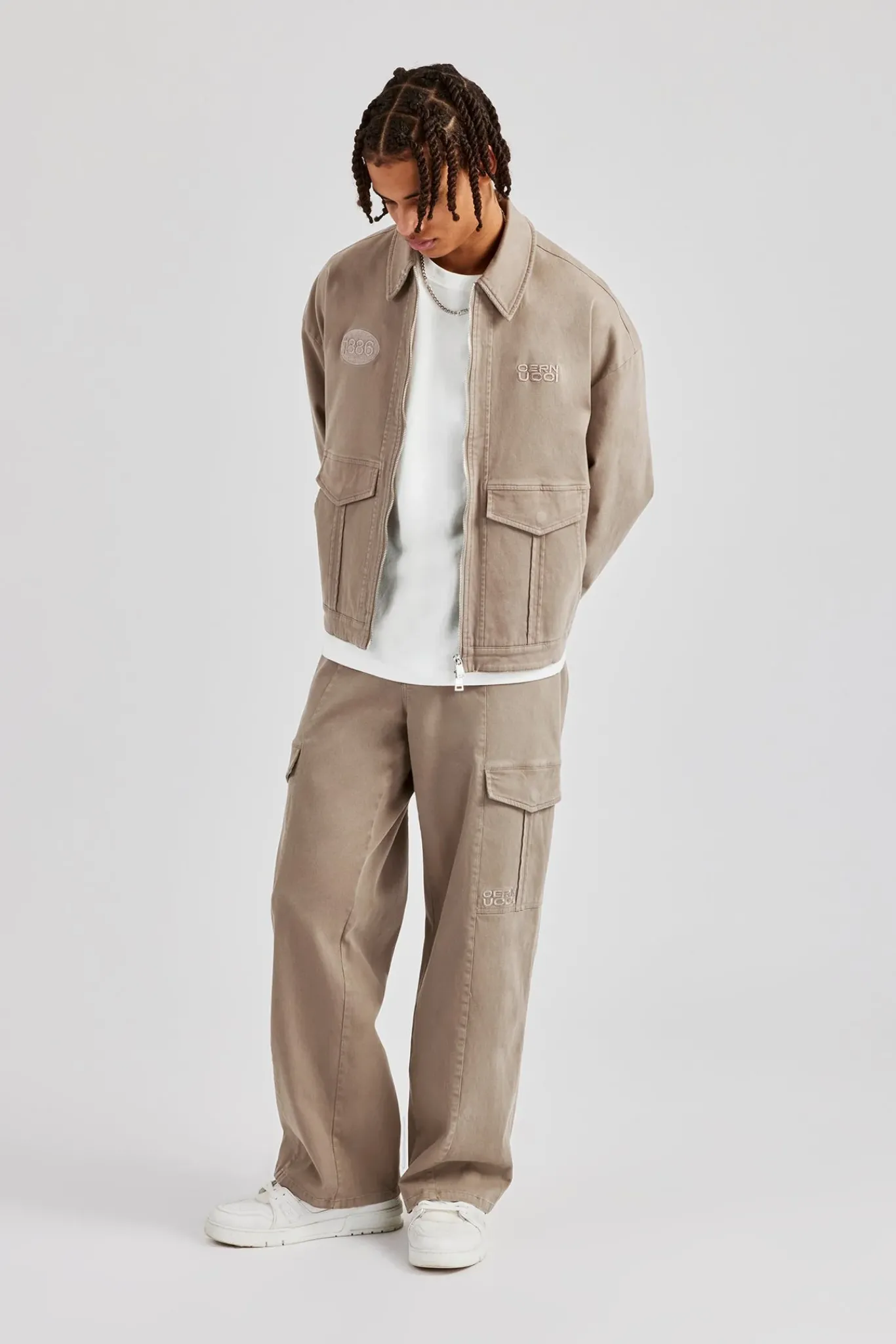CLO-SET Washed Twill Harrington Jacket & Trouser - Brown