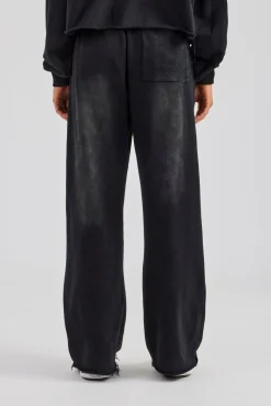 Women CLO-BOT-TRO Washed Wide Leg Jogger - Black