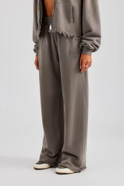 Women CLO-BOT-TRO Washed Wide Leg Jogger - Grey