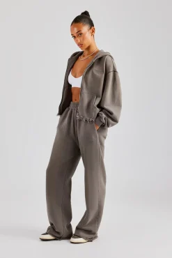 Women CLO-BOT-TRO Washed Wide Leg Jogger - Grey