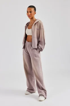 Women CLO-BOT-TRO Washed Wide Leg Jogger - Mauve