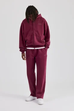 CLO-TOP-HS-HOOD Washed Zip Through Hoodie - Burgundy