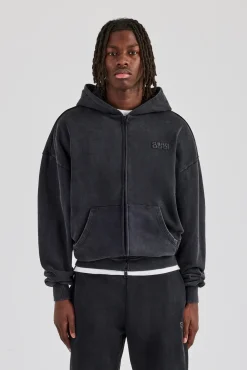 CLO-SET Washed Zip Through Tracksuit - Black