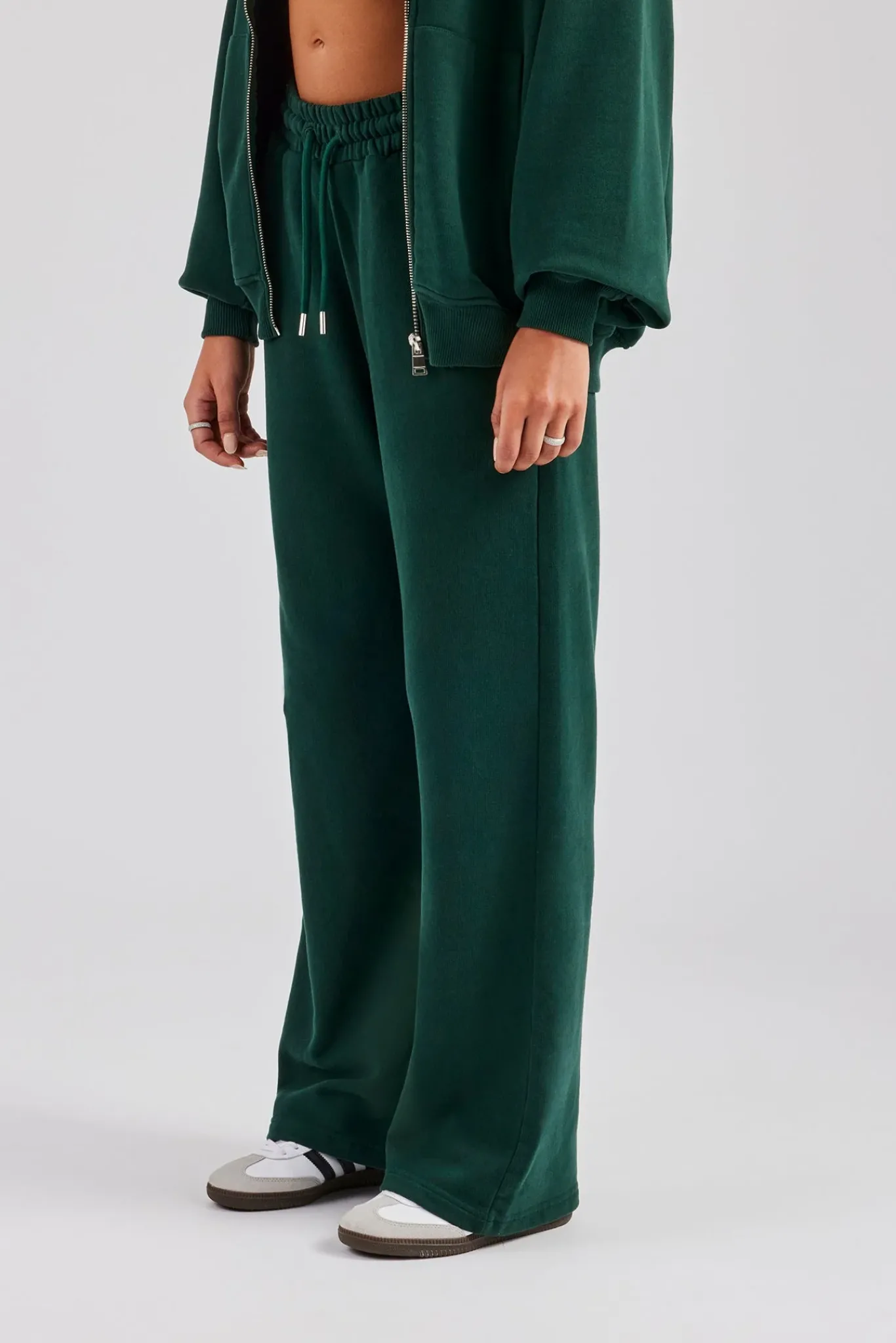 Women CLO-BOT-TRO Wide Leg Jogger - Dark Green