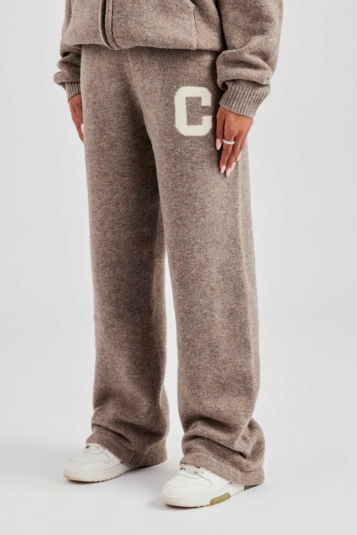 Women CLO-BOT-TRO-KTW Wide Leg Knitted Jogger - Taupe