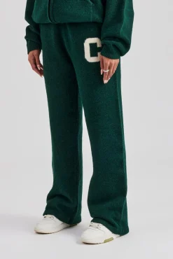 Women CLO-BOT-TRO-KTW Wide Leg Knitted Jogger - Bottle Green
