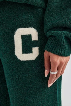 Women CLO-BOT-TRO-KTW Wide Leg Knitted Jogger - Bottle Green