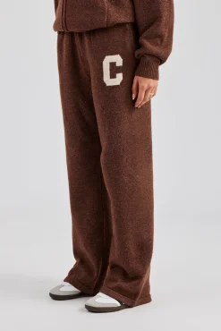 Women CLO-BOT-TRO-KTW Wide Leg Knitted Jogger - Chocolate