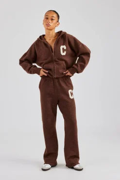 Women CLO-BOT-TRO-KTW Wide Leg Knitted Jogger - Chocolate