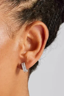 Women JWL-EAR Womens 925 Clear CZ Baguette Hoop Earrings - 10mm