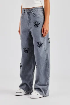 Women CLO-BOT-DEN Womens Baggy Fit Branded Denim Jean - Washed Grey
