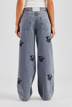 Women CLO-BOT-DEN Womens Baggy Fit Branded Denim Jean - Washed Grey