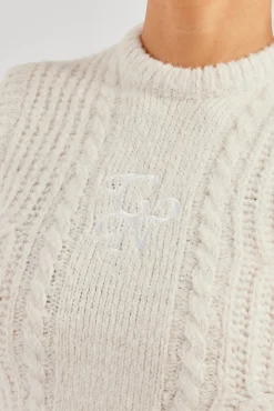 Women CLO-TOP-HS-SWE-KTW Womens Cable Knit Vest - Off White