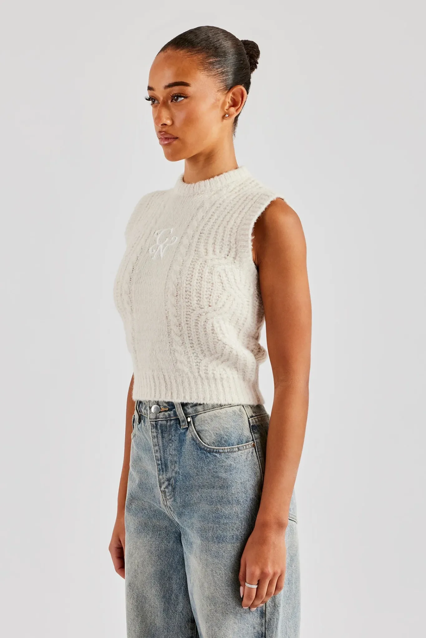 Women CLO-TOP-HS-SWE-KTW Womens Cable Knit Vest - Off White
