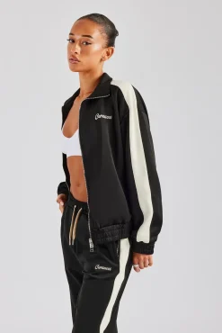 Women CLO-TOP-OUT Womens Contrast Panel Track Jacket - Black