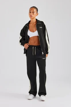 Women CLO-TOP-OUT Womens Contrast Panel Track Jacket - Black