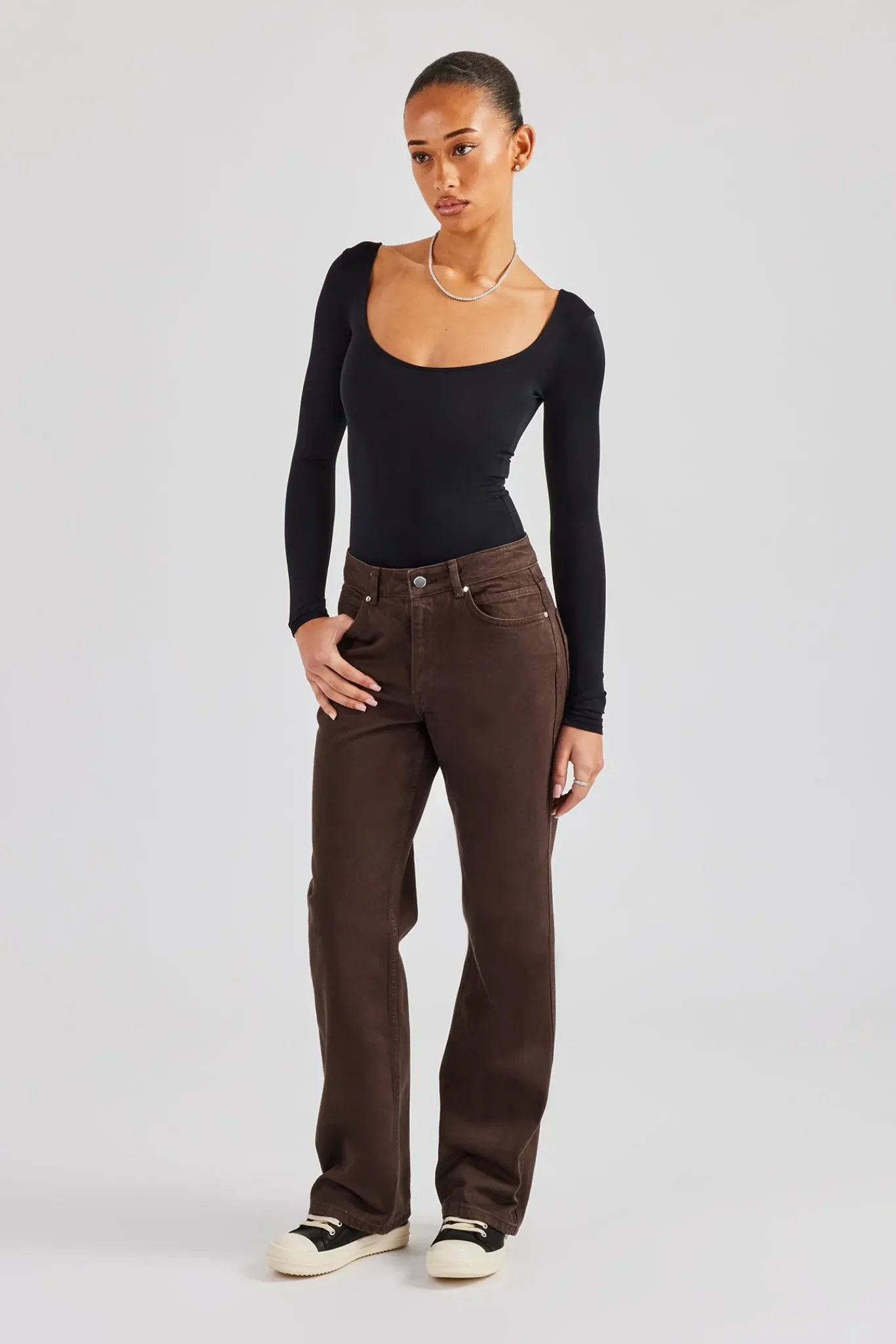 Women CLO-BOT-DEN Womens Embossed Pocket Detail Jean - Dark Chocolate