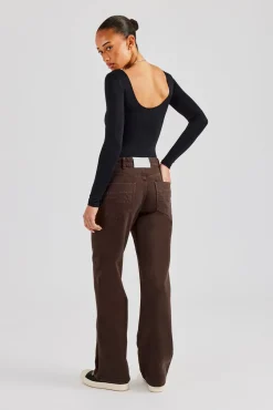 Women CLO-BOT-DEN Womens Embossed Pocket Detail Jean - Dark Chocolate