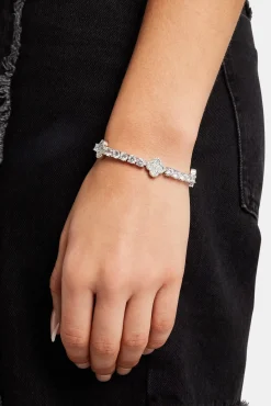 Women JWL-BRA Womens Iced Motif Tennis Bracelet - White 5mm