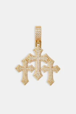 Women JWL-PEND Women's Triple Cross Pendant & 5mm Tennis Chain - Gold