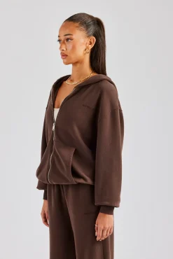 Women CLO-TOP-HS-HOOD Womens Zip Through Hoodie - Chocolate