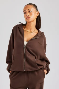 Women CLO-TOP-HS-HOOD Womens Zip Through Hoodie - Chocolate