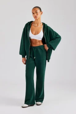 Women CLO-SET Womens Zip Through Hoodie and Jogger Set Dark Green