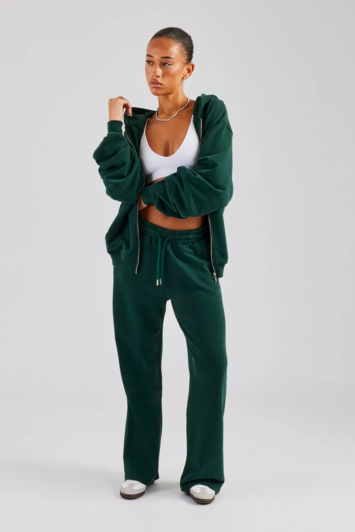 Women CLO-SET Womens Zip Through Hoodie and Jogger Set Dark Green